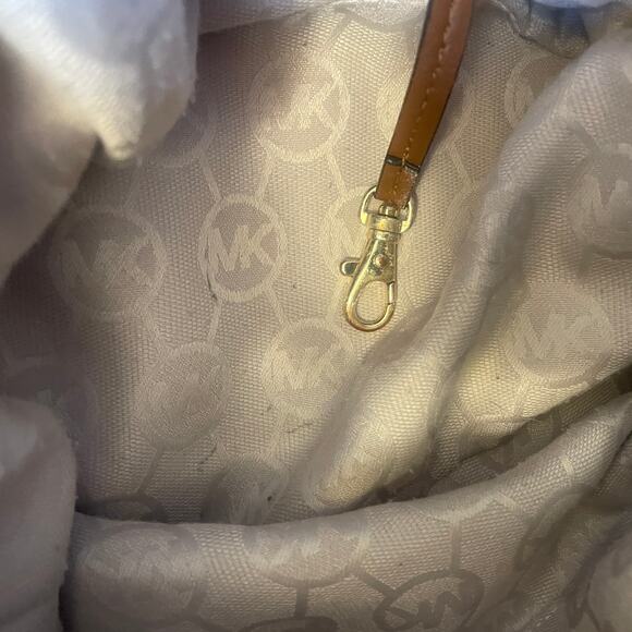 Michael Kors Marina Grab Bag - Navy Cobweb Stripe Canvas Purse Handbag Rope Knot - Picture 10 of 11